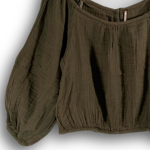 Free People, EUC, Sunday Funday Pullover, Olive Green, Puff Long Sleeve, Top, M - Picture 6 of 13